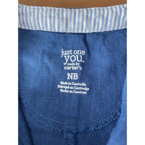Carters Just One You Linen Blend Blue Romper Boys Newborn Lightweight Preppy - Picture 4 of 5
